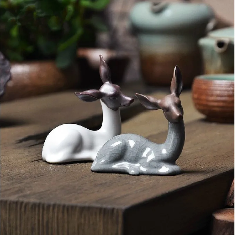 

handmade small creative ceramic deer figurine fine tea pet tea table decoration