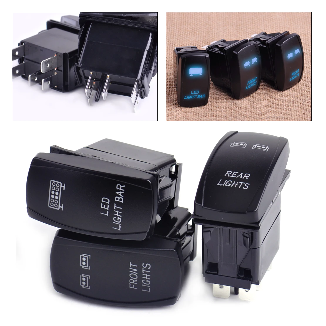 

DWCX 3x Plastic Front Rear LED Light Backlit Rocker Switch On-Off for UTV VW Mercedes-Benz Audi Mazda Hyundai Peugeot Boat Truck