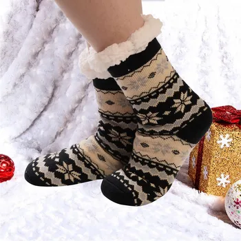 

Lncdis Christmas Winter Thick Warm Women Stripe Cotton Sock Print Thicker Anti-slip Floor Casual Calcetine Hombre Sock Carpet D1