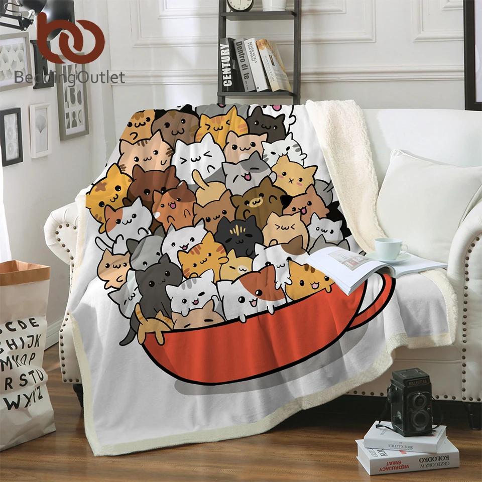 BeddingOutlet Teacup Cat Bed Blanket Cartoon Kids Throw Bedspread Cute