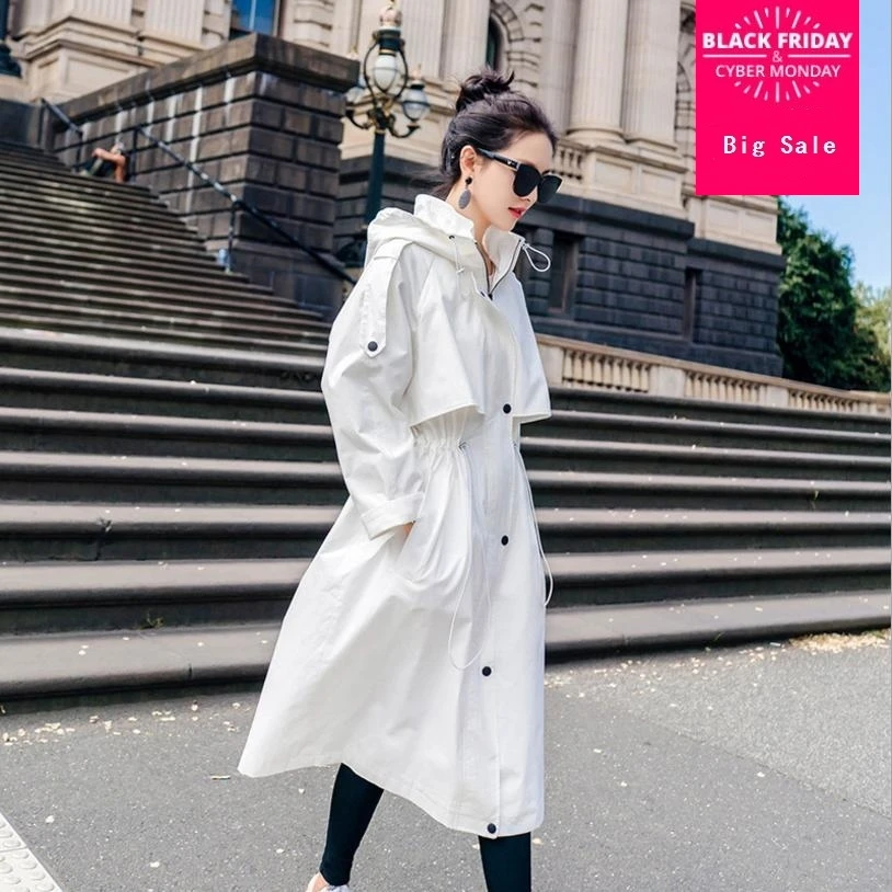 Abrigo de Otoño de 2018, gabardina larga con de diseñador blanco para mujer, gabardina de gran tamaño, prendas de vestir salvaje abrigo para mujer L861|Gabardina| - AliExpress