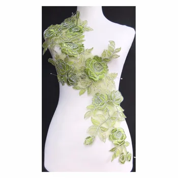 

New Olive Green/Silver Flower Embroidery Lace Applique Patches Collar Dance Costume Decorating Sewing DIY Craft 5pcs/lot TBNC43R
