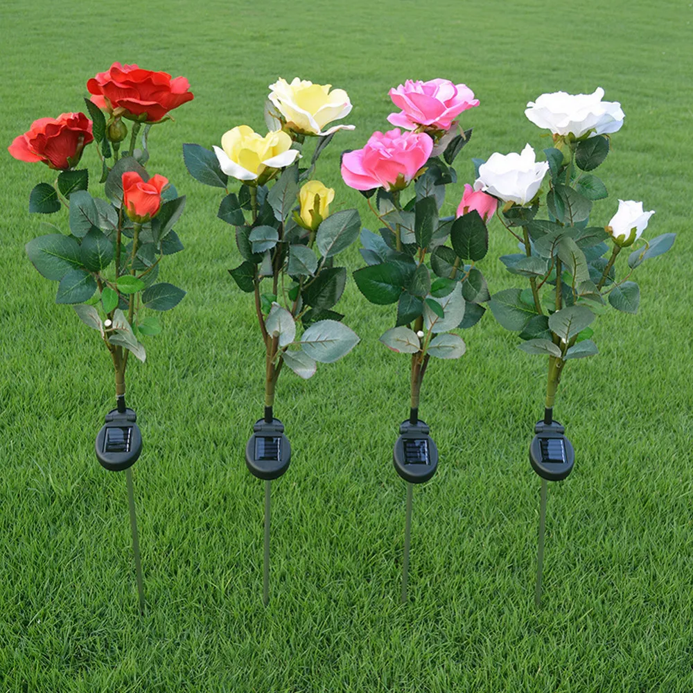 Solar Rose Flower LED Lights Outdoor Garden Decorative Lights Landscape Lighting For Yard Path Way Landscape Night Lamp