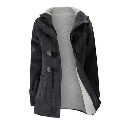 Зимняя женская куртка с капюшоном, шерстяное пальто, зимняя кожаная парка с пряжкой, верхняя одежда, женская одежда размера плюс 3XL 5XL - Цвет: Gray2