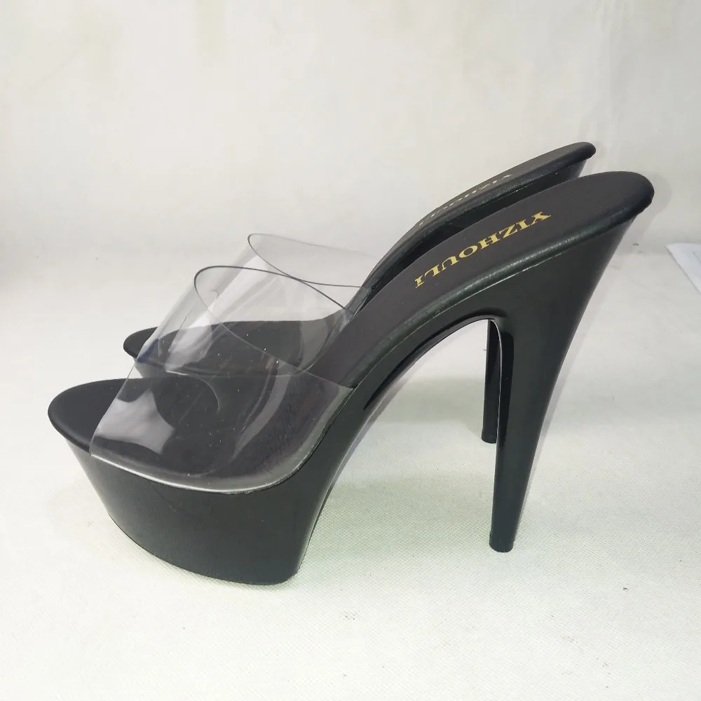 sexy high heels painted soles 6in thick high heel party slippers large size transparent upper 15cm