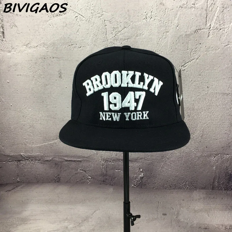 Новая мода мужские бейсболки бейсбольные шапки черно-белые 1947 бруклинские буквы вышивка хип-хоп кепки солнцезащитные шапки кости для мужчин и женщин