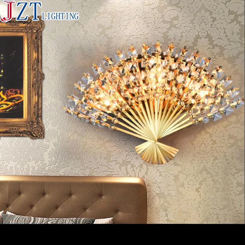 

M Modern Creative Fan Type K9 Crystal Wall Lamp E14*3 Light Source 43*21*11cm Crystal Light Golden And Silver Color Room Lights