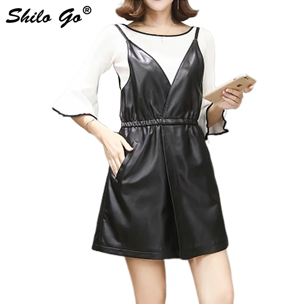 SHILO GAAN Lederen Jurk Womens Herfst Mode schapenvacht lederen Jurk zwart Sexy V-hals Spaghetti Band EEN Lijn jurk SHILO GAAN Lederen Jurk Womens Herfst Mode schapenvacht lederen Jurk zwart Sexy V-hals Spaghetti Band EEN Lijn jurk