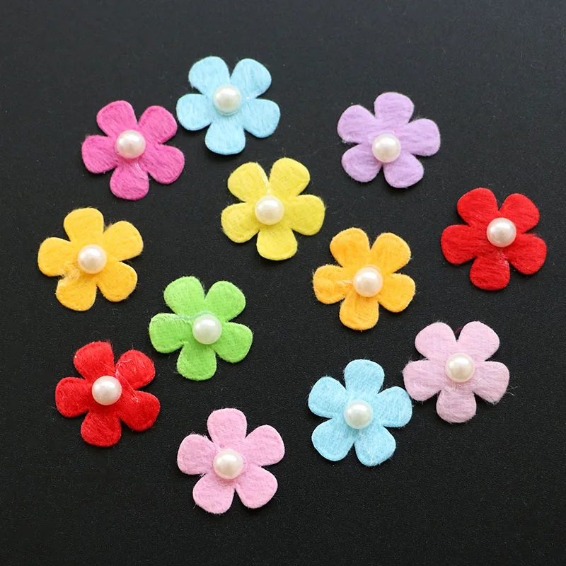 500pcs Handmade felt flower patch felt applique with pearl diy craft
