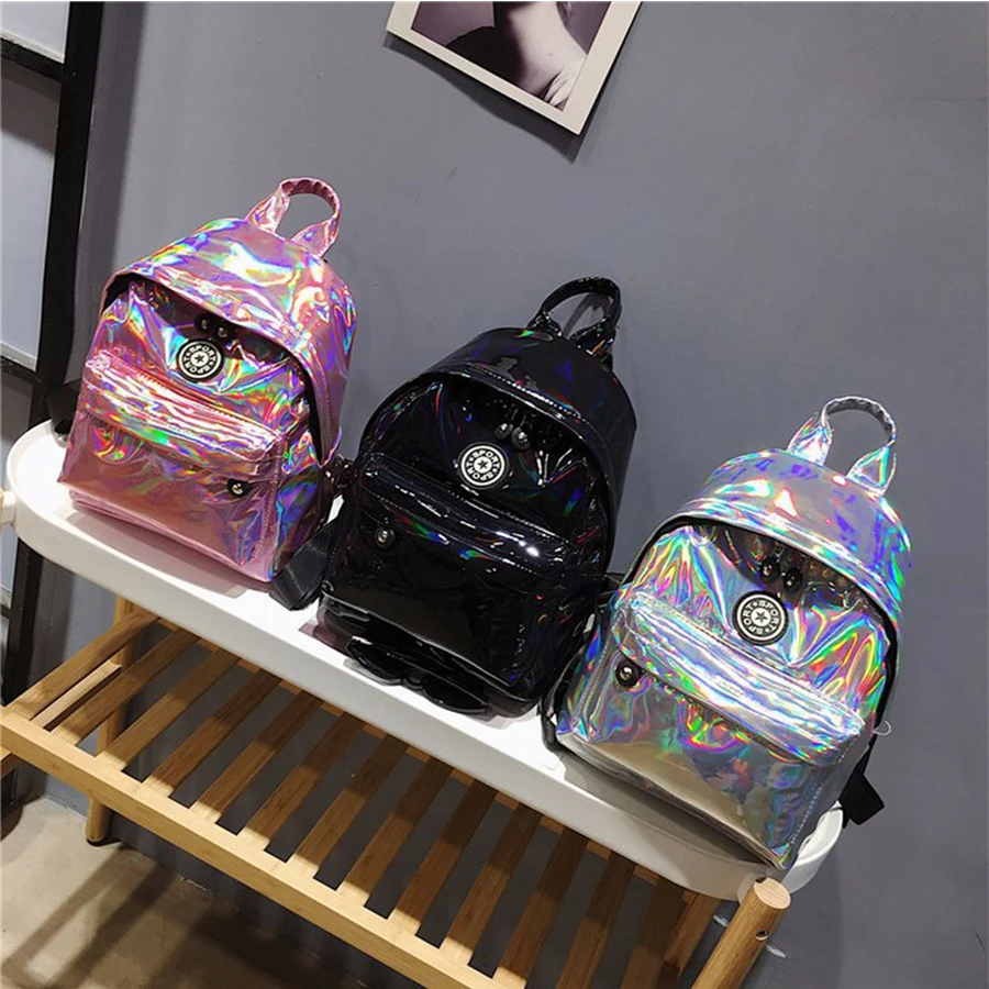 

Personality Fashion Women Colorful Laser Backpack Mirror Reflective Backpack Casual Multifunctional School Bag Wild Small Bag