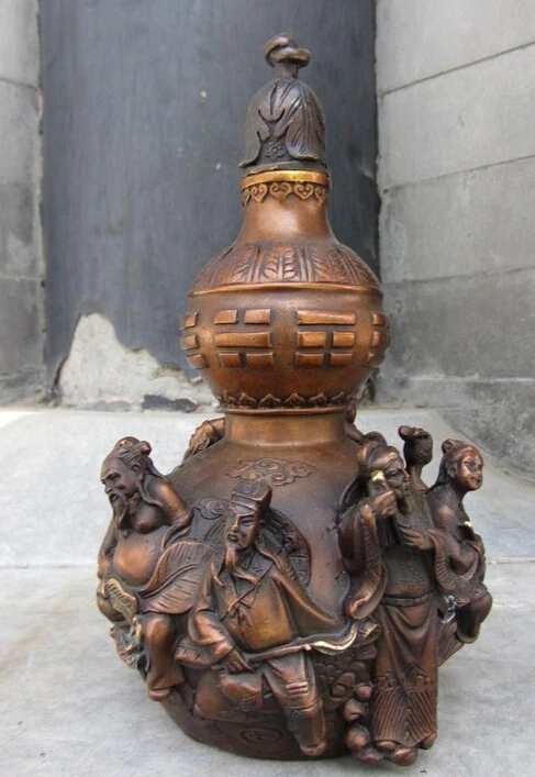 

Chinese Red Bronze Copper Feng Shui eight trigrams Eight Immortals Gourd Statue