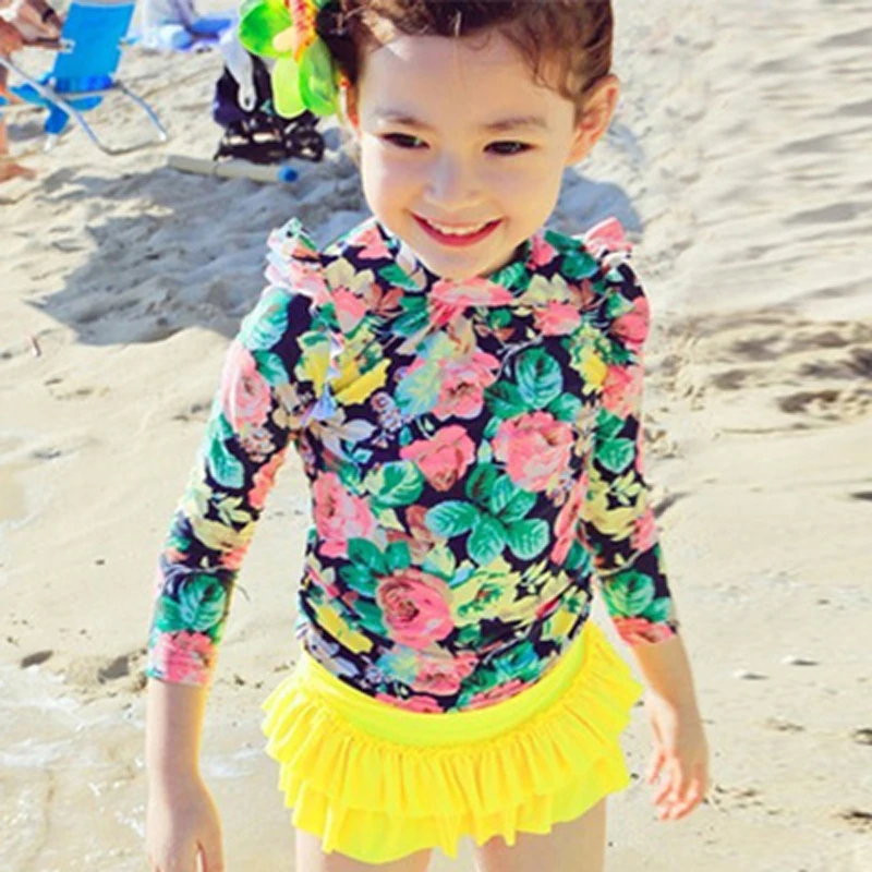 

Candomom Children Summer Swimsuit Sunscreen Long Sleeves Flexible Two-Piece Suit Outdoor Swimming Surfing Fast Drying Swimwear