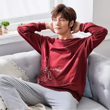 Для Мужчин's пижамы на весну и осень с длинными рукавами, пижамы из хлопка, ночная рубашка, Для мужчин сон лаунж-пижама набор штаны пижамный комплект в полоску