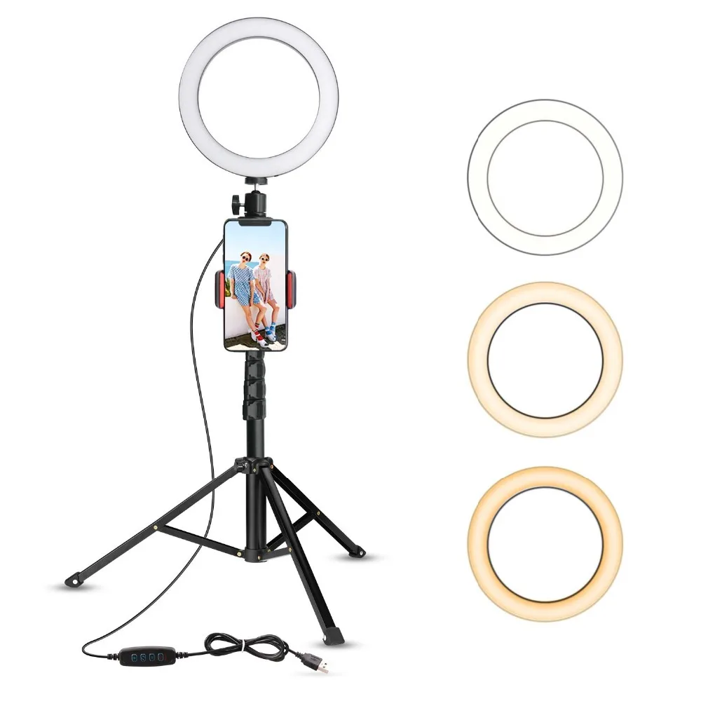 

10" Selfie Ring Light Stand Self Tripod for Live Stream/Makeup,Mini Led Camera Ringlight for YouTube Video/Photograph/self stick