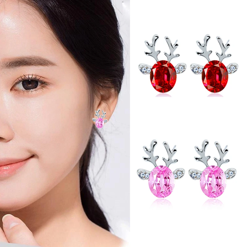 Рождественская серьга с оленем для женщин Классическая мода кристалл животных Олень серьги-рога оленя девушки милый праздник Шарм ювелирные изделия оптом