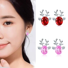 Рождественская серьга с оленем для женщин Классическая мода кристалл животных Олень серьги-рога оленя девушки милый праздник Шарм ювелирные изделия оптом