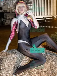 Удивительный Человек-паук с 3D принтом с капюшоном Gwen Stacy Человек-паук костюм зентай для косплея Spiergirl облегающий костюм супергероя