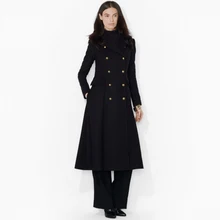 Women Super Fashion Ultra Long Woolen Jacket, Classic Double Breasted Extra Long Wool Jacket