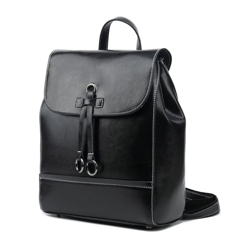 QIAOBAO женский брендовый женский рюкзак из воловьей кожи, вместительная школьная сумка для девочек, сумки на плечо для отдыха, рюкзак Mochila - Цвет: Черный