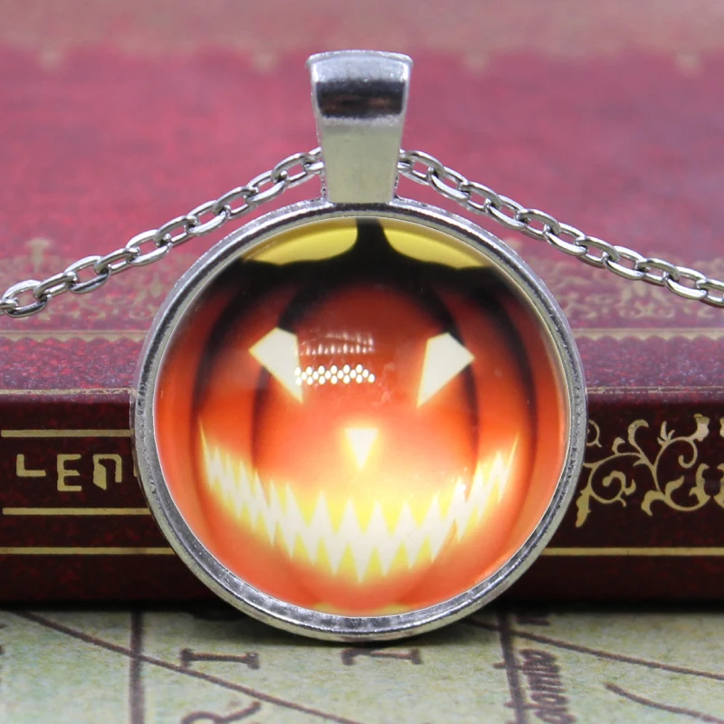 New Fashon Halloween pumpkin light Glass Cabochon Jewelry Silver Bronze