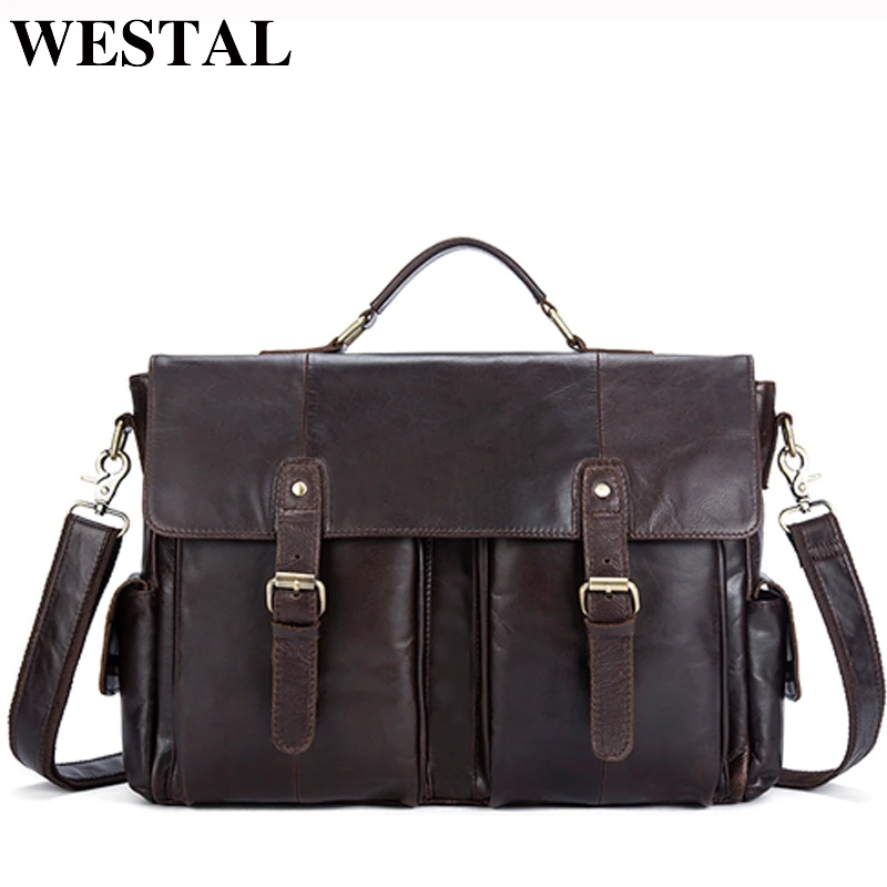 Best  WESTAL Genuine Leather Men Bag Men's Briefcases Male Messenger Shoulder Crossbody Bags Vintage Busi