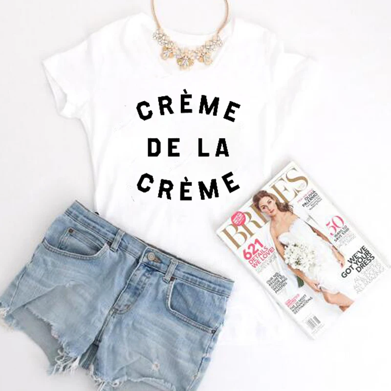 CREME DE LA женская футболка с буквенным принтом цвет белый черный хлопковая