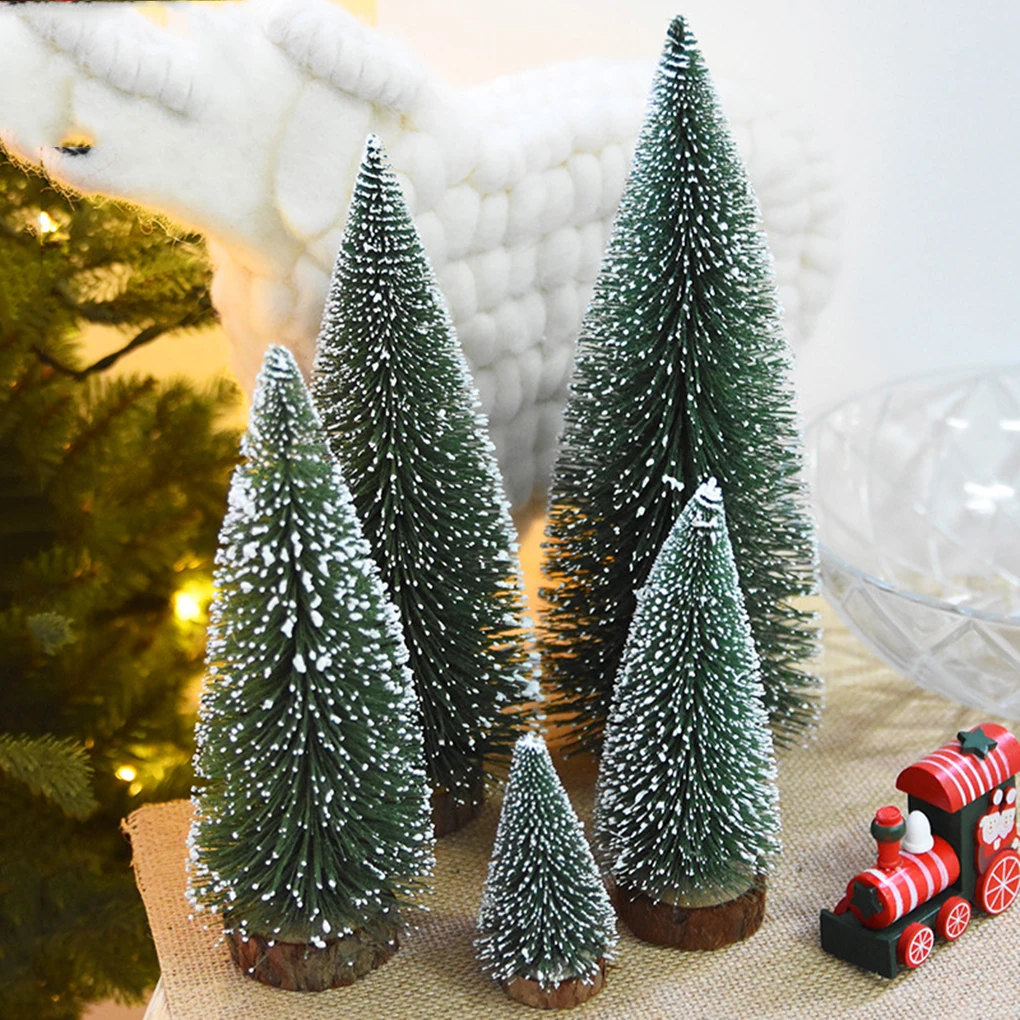 

4 size Artificial Tabletop Mini Pine Christmas Trees Decorations Festival Plastic Miniature Trees