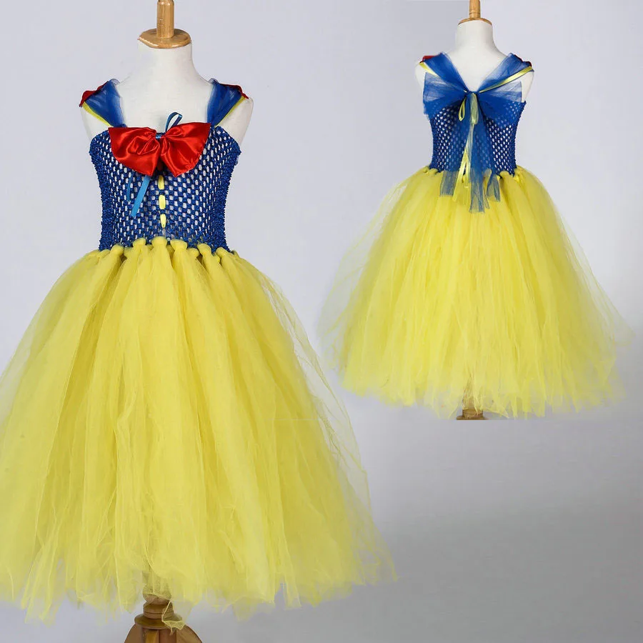 

Handmade Children Fancy Halloween Party Role-play Costume Blue and Yellow Snow White Tutu Girl Party Wear Dress Kids