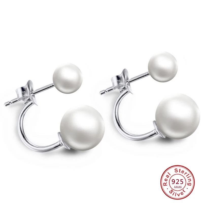 

2 ways of wearing 2017 NEW Luxury Pearl jewelry Silver Double Pearl Earrings Women Bead Jewelry Promotion Wedding party gift