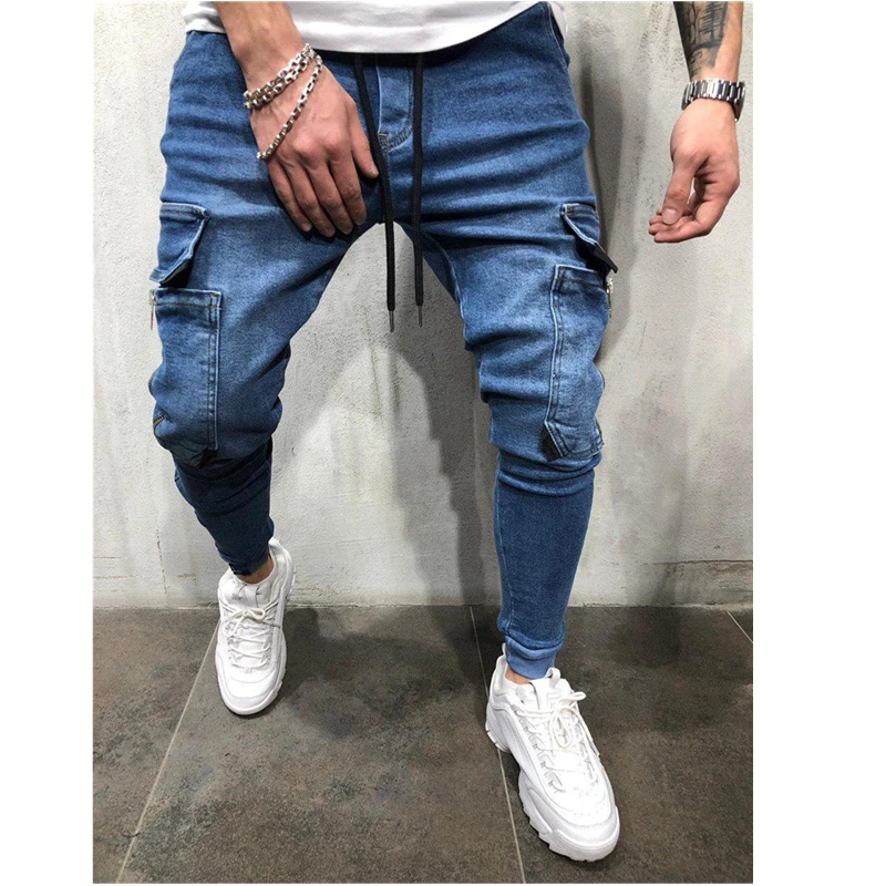 2019 Lado Listrado Jeans Rasgado Moda Streetwear Mens Skinny Jeans Stretch Calças Slim Casual Denim Jeans calças de brim hombre 2019 Lado Listrado Jeans Rasgado Moda Streetwear Mens Skinny Jeans Stretch Calças Slim Casual Denim Jeans calças de brim hombre