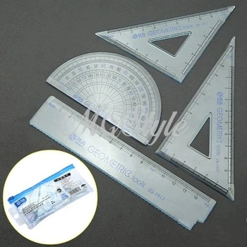 

2019 Direct Selling Rushed Triangular Ruler Papelaria Spirograph 4 Pcs School Maths Set Plastic Protractor Square Ruler K4499