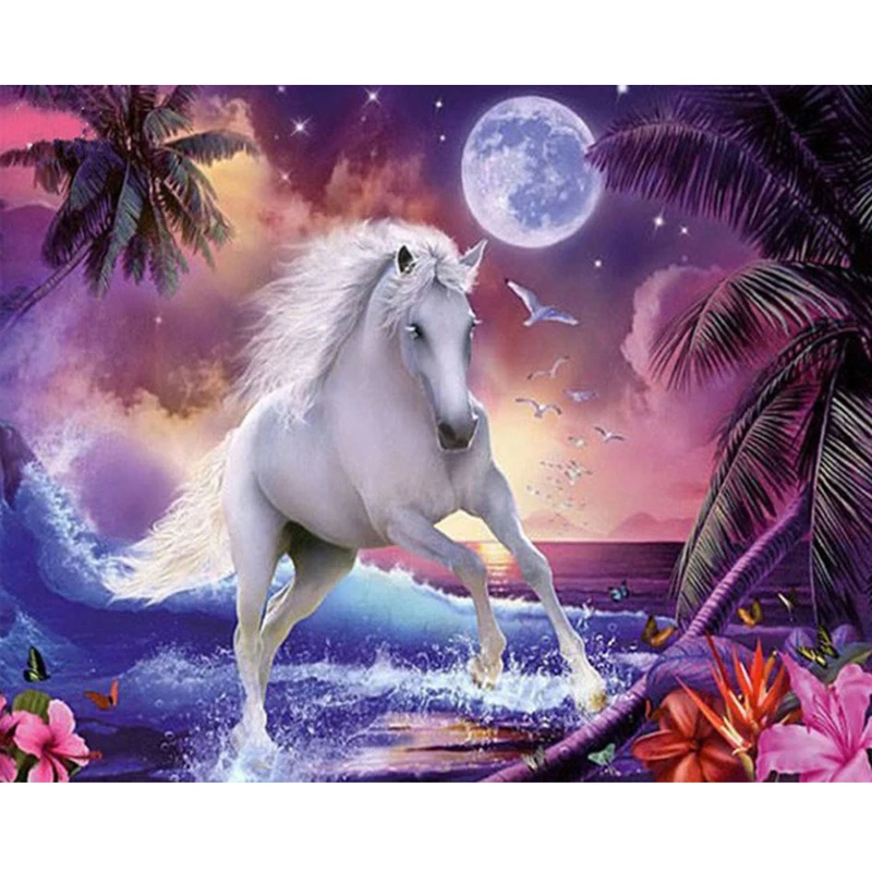 Полная алмазная живопись White Horse под лунным светом вышивка рукоделие