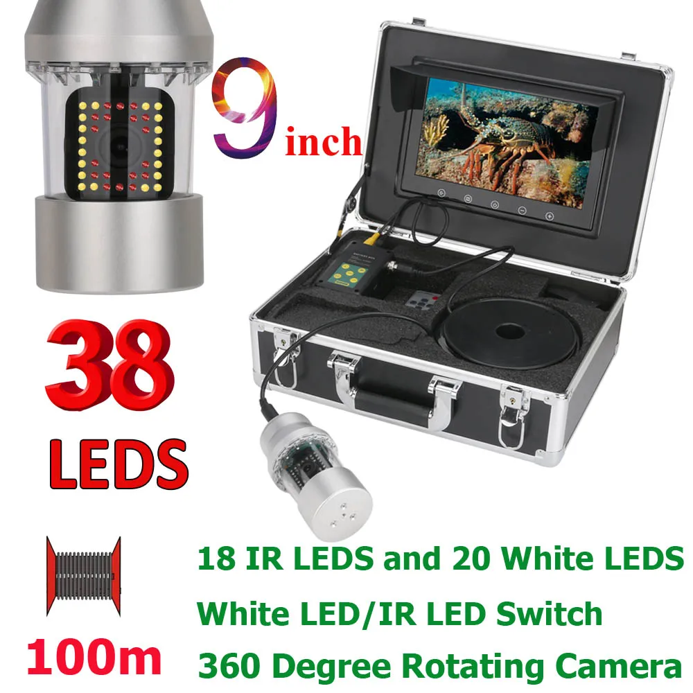 

PDDHKK Visual Fishing Camera Underwater 9inch Color TFT Monitor HD CCD Camera IP68 Waterproof 38pcs LEDS Four Status Switchable