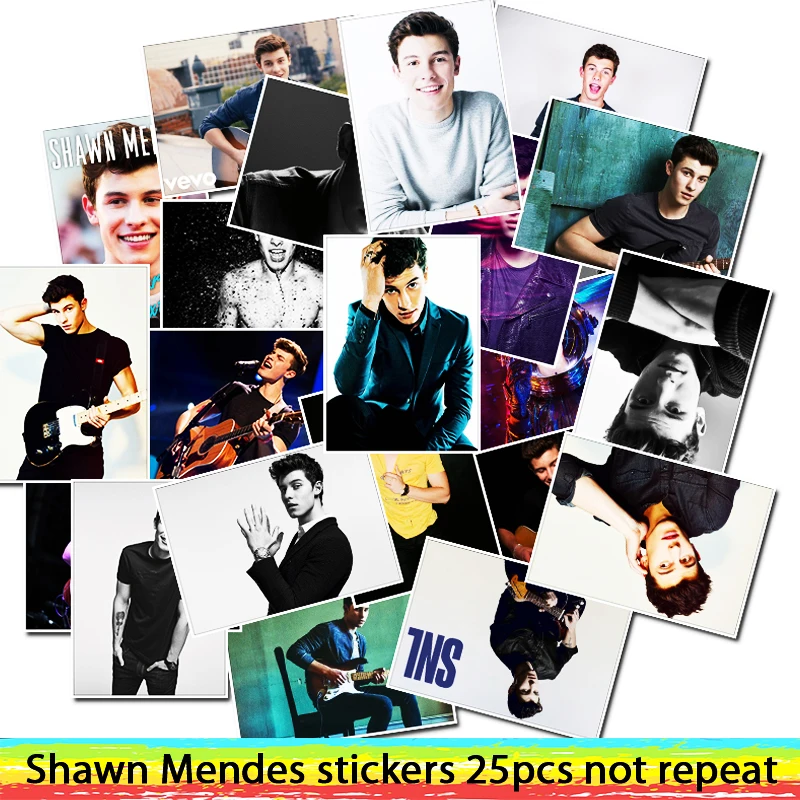 

25pcs Singer Shawn Mendes Waterproof Pvc Sticker For Luggage Skateboard Phone On Laptop Moto Bicycle Wall Guitar Stickers