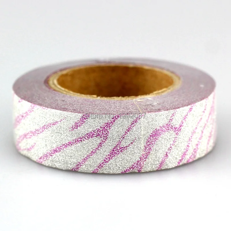 1PCS 15mm*10m Pink Zebra Pattern Glitter Tape Decorative Washi Tape