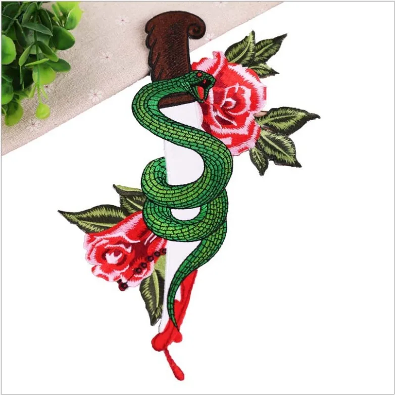 

New Snake winding dagger Embroidery Fabric Large Applique patches African Lace Sew Dress Sling Cloth Decorate Accessory DIY