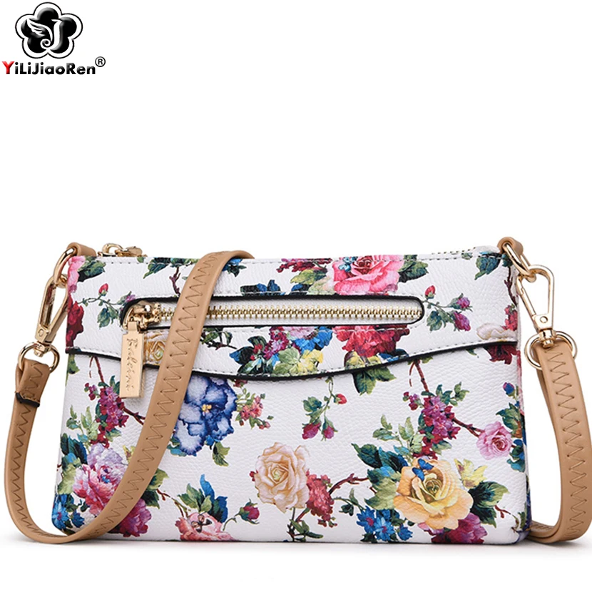 

Fashion Flower Print Crossbody Bag for Women High Quality Leather Shoulder Bags Messenger Bags Woman Sac A Main Clutch Purse