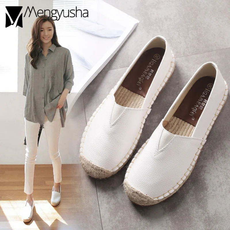

spring summer new small white shoes woman handwork knitted espadrilles flat cozy leather canvas student women fisherman shoes