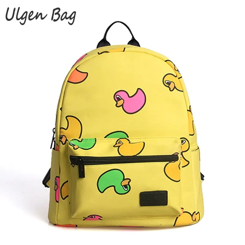 Fashion Brand Yellow Ducks Printing Backpacks for Teenage Girls Womens