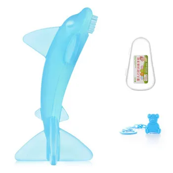 

Hot sale Food Grade Silicone Cute Baby Dolphin Food Grade Toothbrush Dental Training Safe Baby Toothbrush for baby