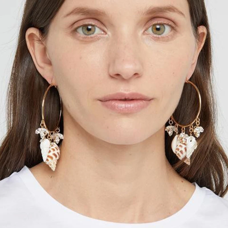 

JURAN New Arrival Sea Shell Earrings For Women Geometric Round Metal Shell Maxi Statement Earrings 2019 Summer Beach Jewelry