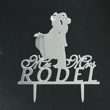 Зеркальный Серебряный Акриловый для свадебного торта Топпер персонализированные пара имя топперы на свадебный торт аксессуары фамилия заказной торт стенд