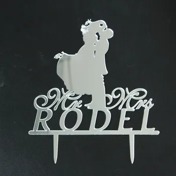 

Mirror Silver Acrylic Wedding Cake Topper Personalized Couple Name Cake Topper Wedding Accessories Last Name Custom Cake Stand