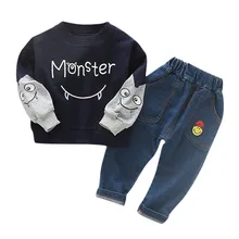 Toddler Boys Clothes Winter Autumn Cartoon Sweatshirt Denim Pants Baby Boy Outfit Children's Set Halloween Gift 2 3 4 5 T
