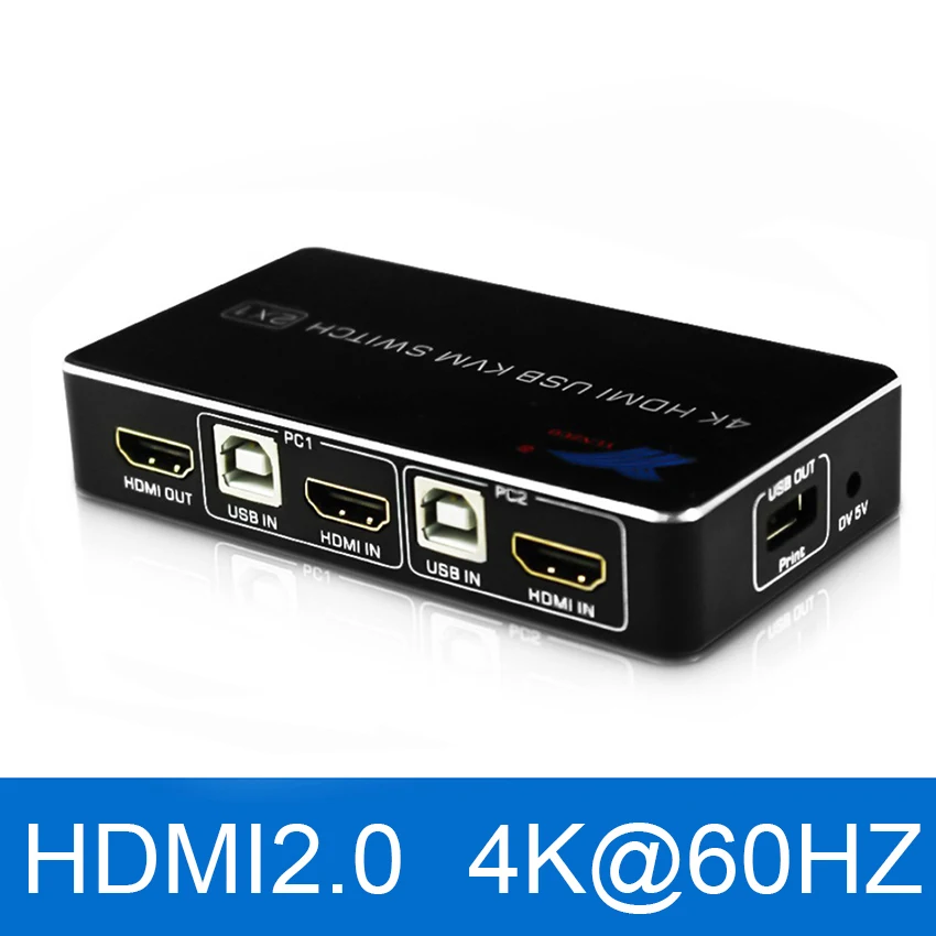 2 порта USB HDMI KVM переключатель 4K@ 60Hz RGB/YUV 4:4:4 HDR HDMI 2,0 переключатель 2X1 поддержка клавиатуры мышь принтер