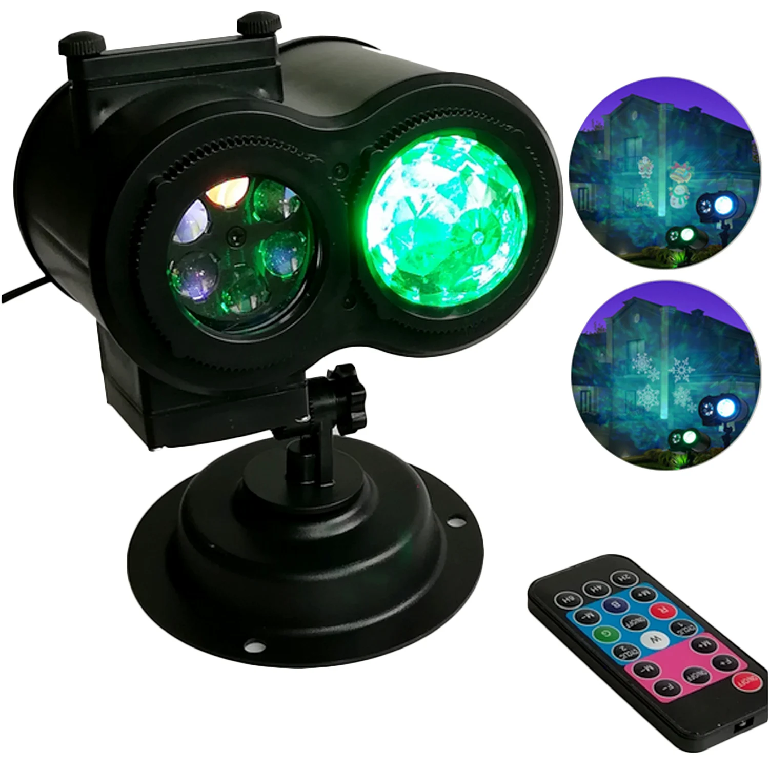 

Waterproof Double-head Led Water Wave Projector Lights with 12 Slide Patterns Remote Controller for Halloween Christmas Party