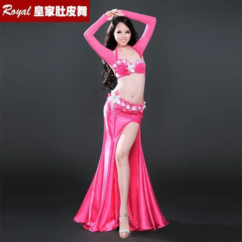 

2018 New dance Performance Women Dancewear Belly Dance Costume 4 Pics Full Set shawl&Bra&Belt&Skirt S/M/L 8381