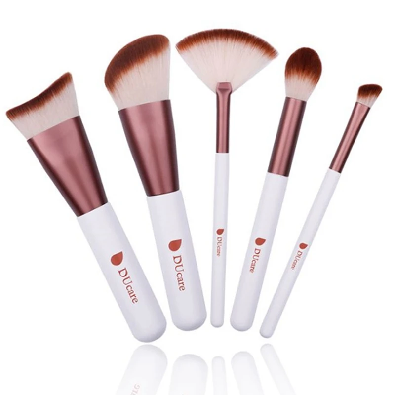 5pcs/set Mini Travel Size White Make Up Brushes Kit Portable Powder+foundation+eye Shadow+blending Brush+eye Liner Goat Hair