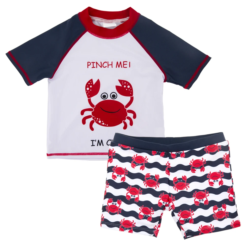 

Kavkas Kids Bathing Suit 2018 Boys Two Pieces Crab Printing Swimwear