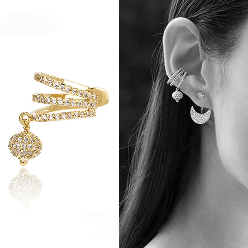 

XIUMEIYIZU Fashion Single Piece Ear Cuff 3 Colors Pave Setting Cubic Zirconia Crystal Ball Right Ear Cuff Earrings
